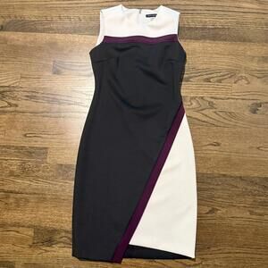 New Tommy Hilfiger Women's Asymmetrical Hem Scuba Color Block Sheath Dress SZ 2